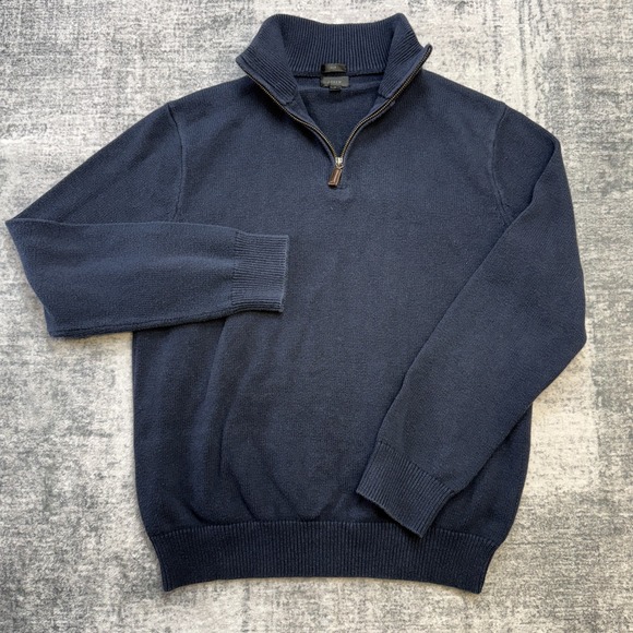 J.CREW Other - J Crew Sweater Mens Large Slim Fit Navy Blue Cotton Knit 1/4 Zip Jumper Preppy